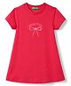 UCB Cotton Knit A Line One Piece Frock With Bow Embroidery - Fuchsia