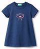 UCB Cotton Knit A Line One Piece Frock With Bow Embroidery - Blue