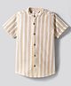 Primo Gino Cotton Viscose Woven Crochet Striped Shirt with Band Collar Beige 7-8 Years