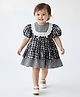 Bella Moda Cotton Woven Half Puffed Sleeves Lace Embellished Tie Dye & Checked Dress - Black