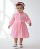 Bella Moda Cotton Woven Full Sleeves Shirt Style Striped Dress - Pink