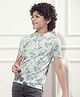 CRIMSOUNE CLUB Cotton Woven Half Sleeves Turtle Printed Polo Tee - Blue