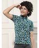 CRIMSOUNE CLUB Cotton Woven Half Sleeves Abstract Printed Polo Tee - Green