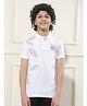 CRIMSOUNE CLUB Cotton Woven Half Sleeves Leaves Printed Polo Tee - Grey