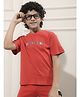 CRIMSOUNE CLUB Cotton Woven Half Sleeves Brand Name Printed Tee - Red