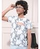 CRIMSOUNE CLUB Cotton Woven Half Sleeves Leaves Printed Tee - Dark Blue