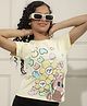 CRIMSOUNE CLUB Cotton Woven Half Sleeves Floral & Cool Tanuki Printed Tee - Yellow