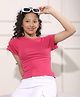 CRIMSOUNE CLUB Cotton Woven Half Sleeves Solid Top - Pink