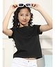 CRIMSOUNE CLUB Viscose Woven Half Sleeves Solid Tee - Black
