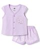 Zero Sinker Knit Half Sleeves T-Shirt & Shorts Night Suit With Sea Life and Floral Print - Lilac