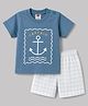 Zero Sinker Knit Half Sleeves T-Shirt & Shorts Night Suit With Nautical & Checks Print - Light Blue