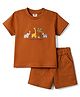 Zero Sinker Knit Half Sleeves T-Shirt & Shorts Set With Animal Print - Orange