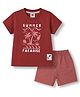 Zero Sinker Knit Half Sleeves T-Shirt & Striped Shorts Set With Tropical Print - Red