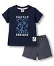 Zero Sinker Knit Half Sleeves T-Shirt & Striped Shorts Set With Tropical Print - Navy Blue