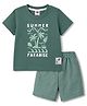Zero Sinker Knit Half Sleeves T-Shirt & Striped Shorts Set With Tropical Print - Green