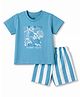 Zero Sinker Knit Half Sleeves T-Shirt & Striped Shorts Set With Sea Life Print - Light Blue