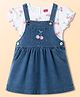 Babyhug Cotton Woven Frocks with Inner Tee With Cherry Embroidery & Print - Blue