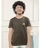 CRIMSOUNE CLUB Viscose Woven Half Sleeves Eyes Printed Tee - Olive