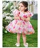 The Kids Club Georgette Woven Half Puffed Sleeves Floral Printed Dress - Pink