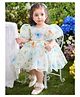 The Kids Club Georgette Woven Half Puffed Sleeves Floral Printed Dress - White