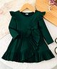 The Kids Club Cotton Knit Full Sleeves Bow Applique Detailed Ribbed Dress - Green