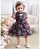 The Kids Club Georgette Woven Half Puffed Sleeves Floral Printed Dress - Black