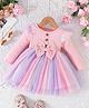 The Kids Club Cotton Rib Woven Full Sleeves Frill & Bow Applique Detailed Tutu Style Dress - Pink