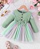 The Kids Club Cotton Rib Woven Full Sleeves Frill & Bow Applique Detailed Tutu Style Dress - Green