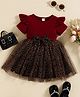The Kids Club Cotton Rib Woven Half Sleeves Leopard Printed Dress - Red
