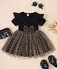 The Kids Club Cotton Rib Woven Half Sleeves Leopard Printed Dress - Black