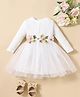 The Kids Club Cotton Rib Woven Full Sleeves Floral Applique Detailed Tutu Style Dress - White