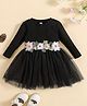 The Kids Club Cotton Rib Woven Full Sleeves Floral Applique Detailed Tutu Style Dress - Black