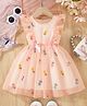 The Kids Club Woven Sleeveless Frill detailed Bow Applique Detailed & Floral Embroidered Sheer Tutu Style Dress - Peach