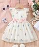 The Kids Club Woven Sleeveless Frill detailed Bow Applique Detailed & Floral Embroidered Sheer Tutu Style Dress - White