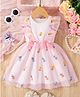 The Kids Club Woven Sleeveless Frill detailed Bow Applique Detailed & Floral Embroidered Sheer Tutu Style Dress - Pink