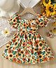 The Kids Club Cotton Blend Knit Half Puffed Sleeves Sunflowers Printed Dress - Yellow