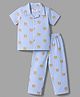 Babyhug Cotton Knit Half Sleeves Striped & Bear Printed Co-Ords Shirt & Pyjama Night Suit - Light Blue