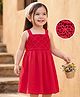 Babyhug Cotton Woven One Piece Dress with Sleeveless Styling and Lace Detail - Red
