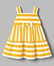 Babyhug Poplin Woven Sleeveless Striped Frock With Bow Applique - Yellow