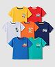 Babyhug 100% Cotton Knit Half Sleeves T-Shirts with and Dinosaur Shark Tiger Lion Vehicle Print Pack of 7 - Red Light Grey Orange Sea Green Blue Yellow Navy Blue