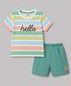 Mini Donuts Sinker Knit Half Sleeves Striped T-Shirt & Shorts Set - Mint