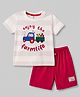 Mini Donuts Sinker Knit Half Sleeves Striped & Vehicles Printed T-Shirt & Shorts Set - Rust Orange