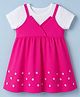Babyhug Cotton Woven Frocks with Inner Tee with Half Sleeves and Floral Embroidery - Pink