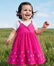 Babyhug 100% Cotton Woven Frocks with Inner Tee with Half Sleeves and Floral Embroidery - Pink