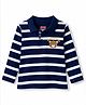 Babyhug Cotton Knit Full Sleeves Striped T-Shirt with Bear Print - Navy