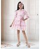 Sweety NX Cotton Woven Three Fourth Sleeves Floral Printed & Applique Detailed Dress - Pink