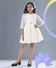 Sweety NX Cotton Blend Woven Dress With Three Fourth Sleeves Beads Embellished Floral Applique Detailed & Geometric Embroidered Jacket - Off White