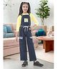 Sweety NX Denim Woven Sequins Embellished Smiley Designed Dungaree With Three Fourth Sleeves Solid Tee - Navy Blue