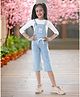 Sweety NX Denim Woven Sequins Embellished Butterfly  Designed Dungaree With Three Fourth Sleeves Solid Tee - Sky Blue