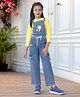 Sweety NX Denim Woven Floral Applique Detailed Dungaree With Three Fourth Sleeves Solid Tee - Blue